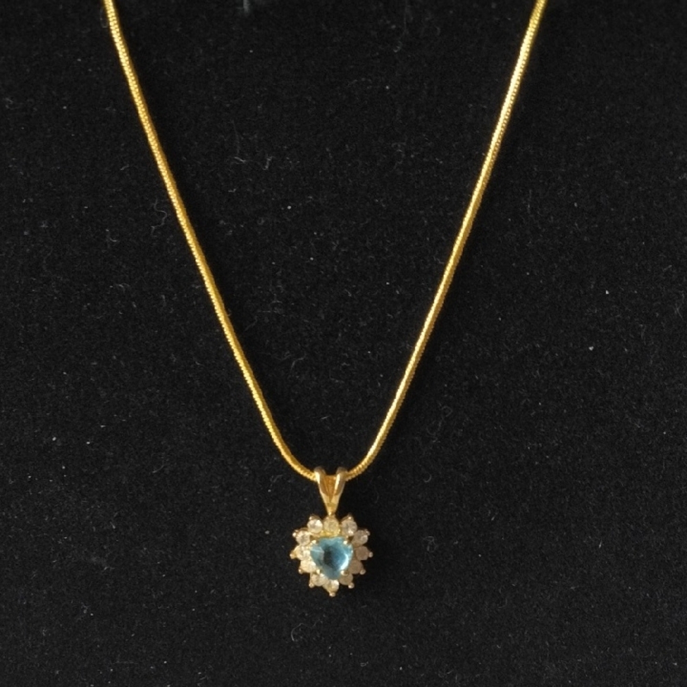 Vintage  Gold Necklace with Blue Heart Pendant